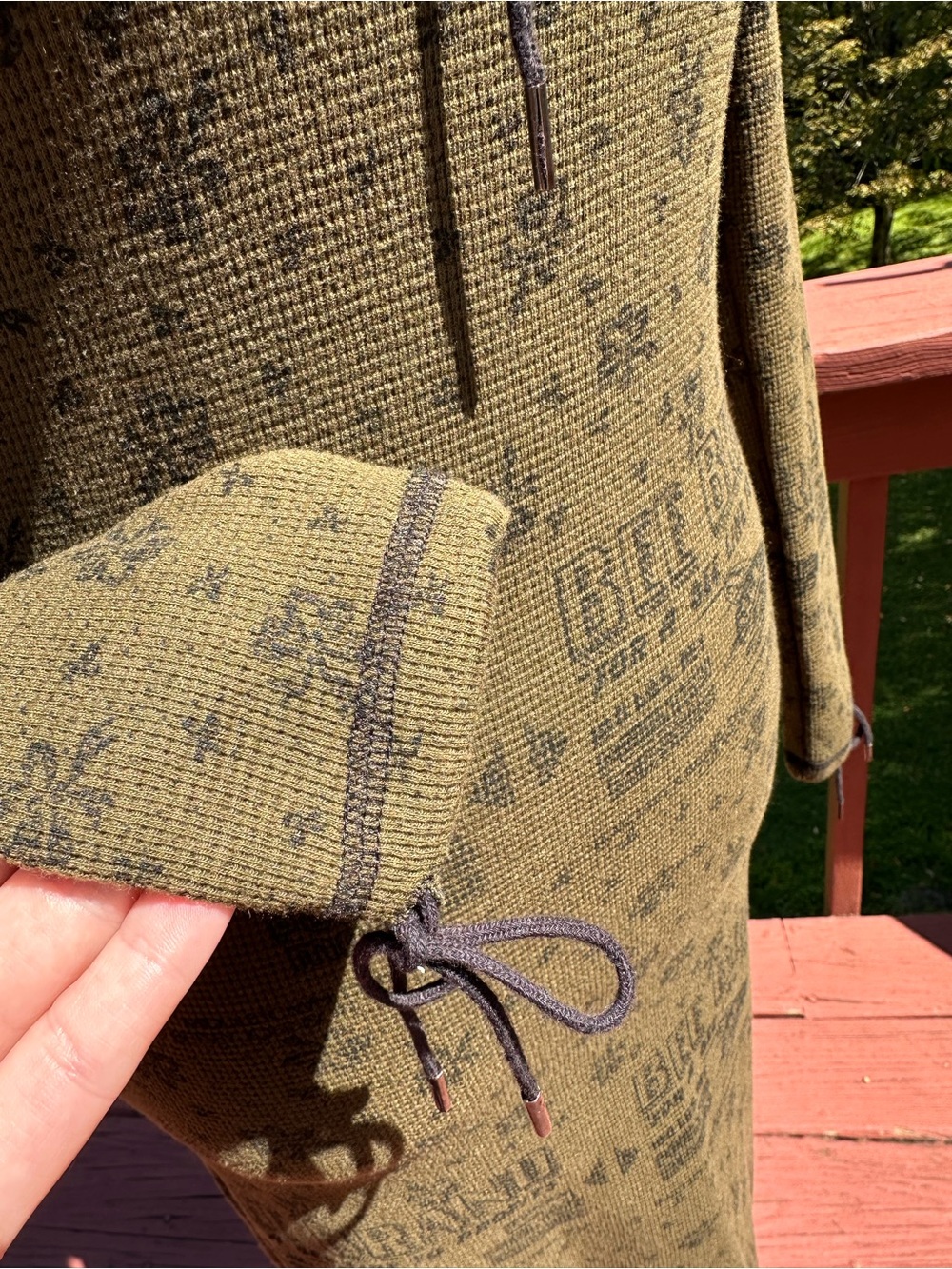 Vintage Betsey Johnson Runway Bee Brand Olive Thermal Long Sleeve Midi Dress - Picture 6 of 10